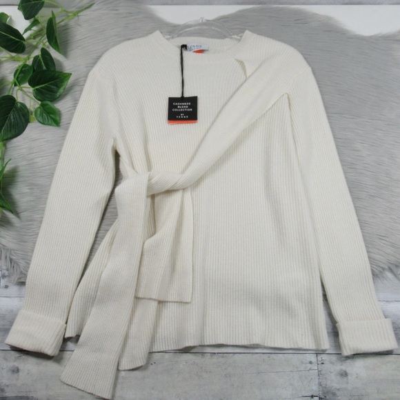 TENNE Cashmere & Merino Wool Crewneck Sweater Side Bow Sash Women’s Size Small - Picture 3 of 14